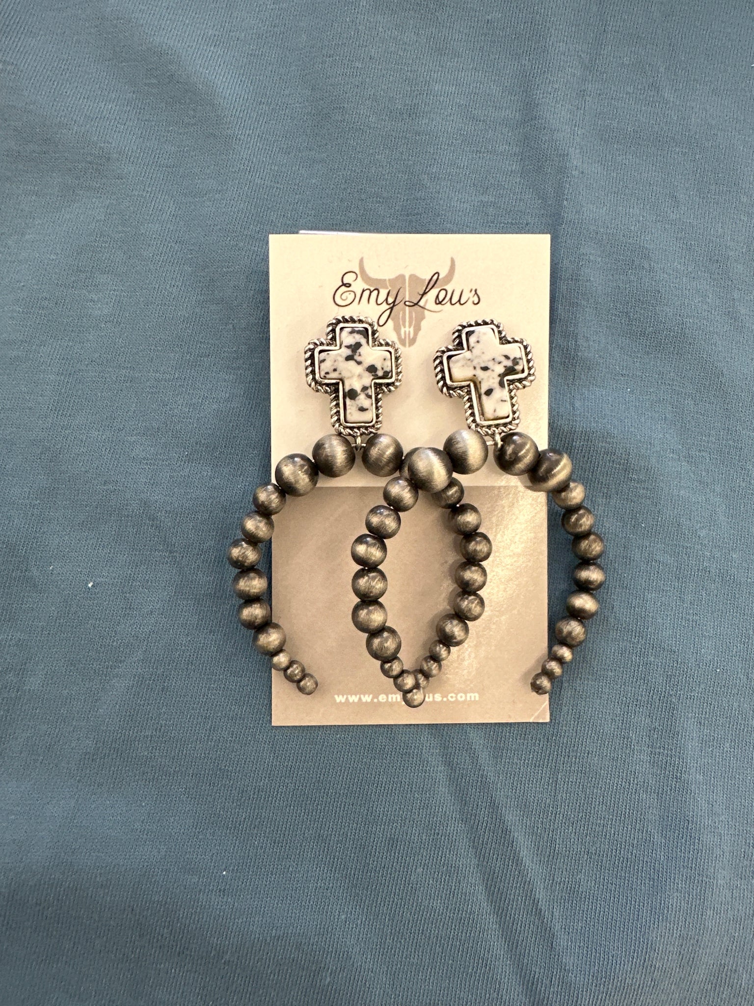 Strongedge Howlite Silver Cross Bead Earrings