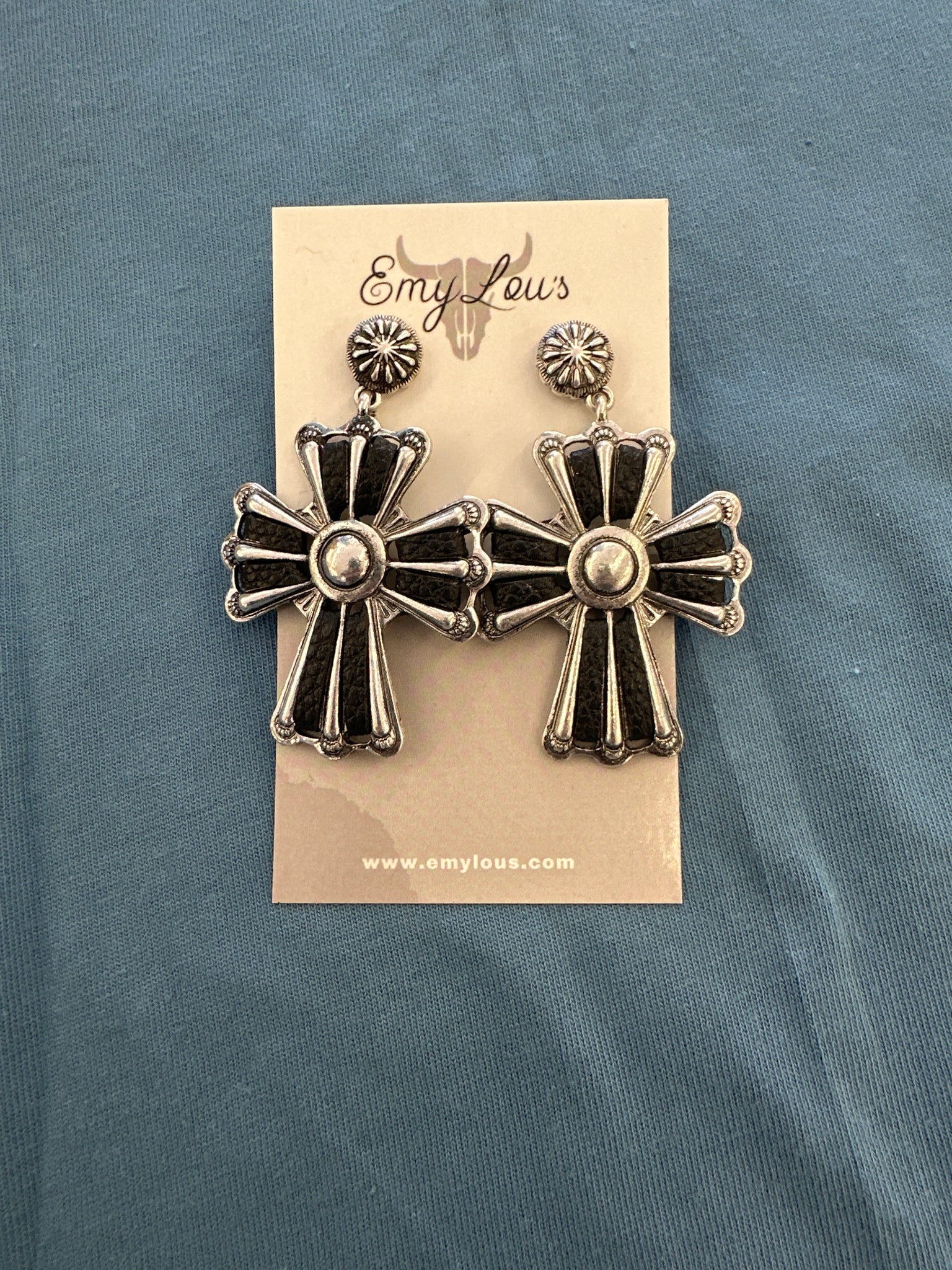 Black Stitched Cross Earrings