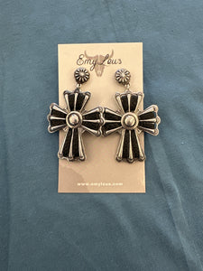 Black Stitched Cross Earrings