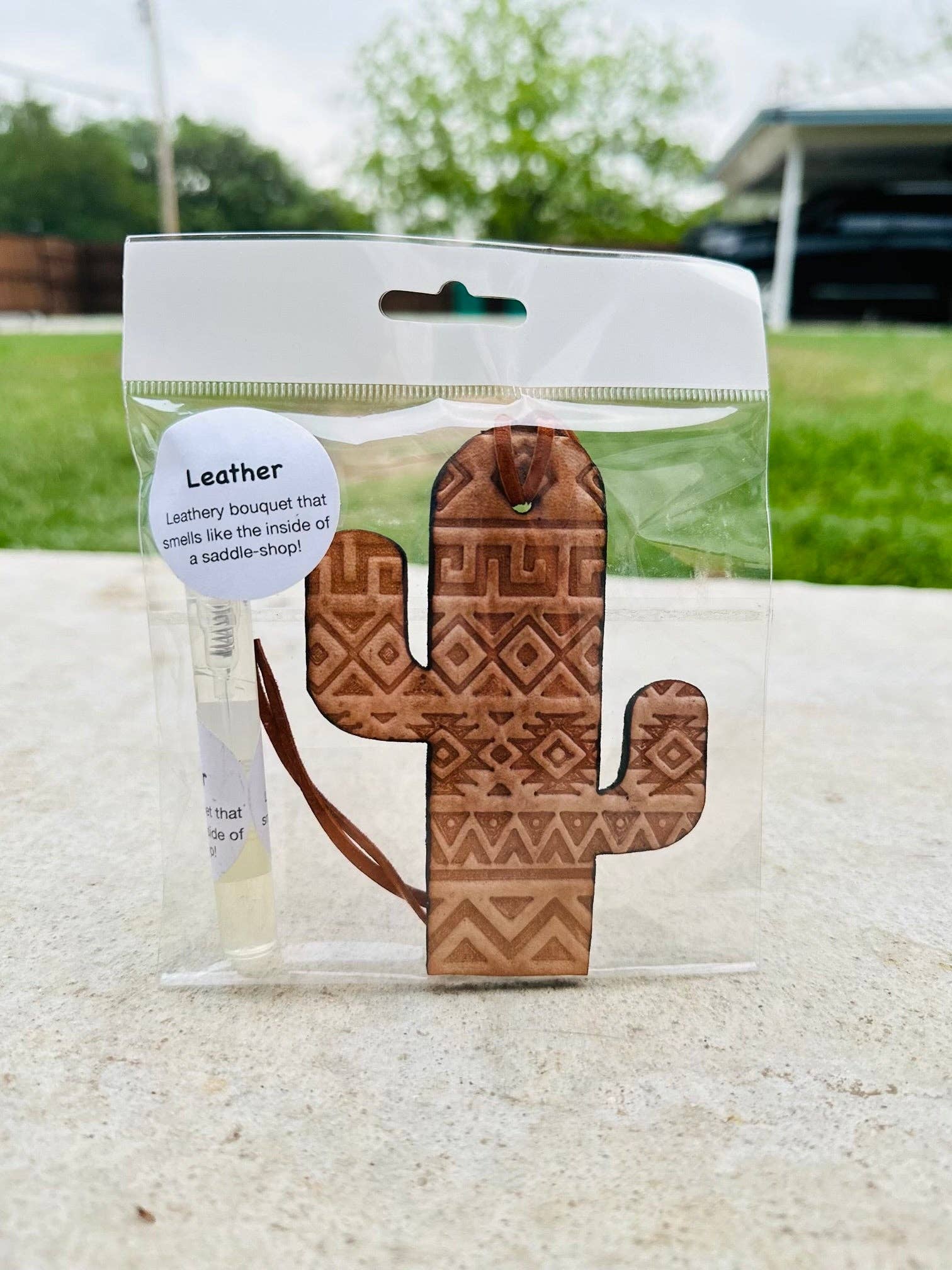 Leather Cactus Air Freshener with Spray