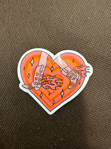 Flaming Boots in Heart Sticker