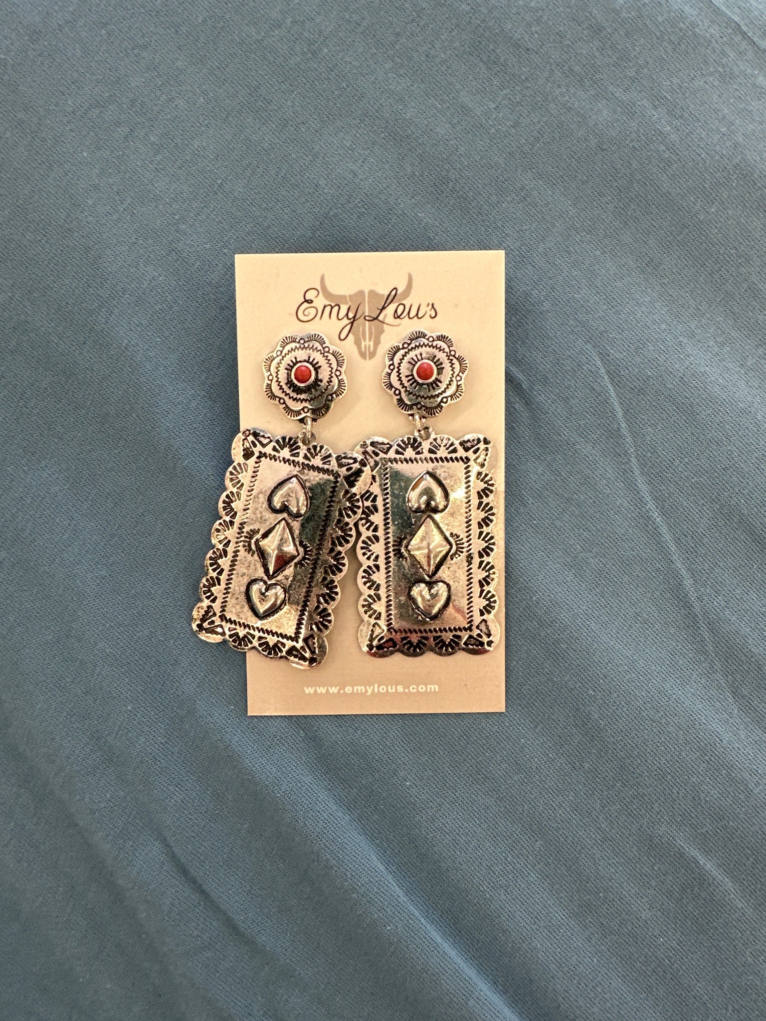 Fowler Red Silvertone Earrings