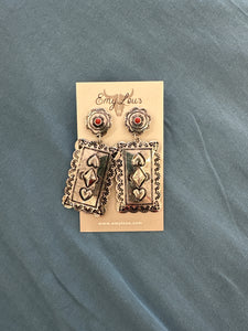 Fowler Red Silvertone Earrings