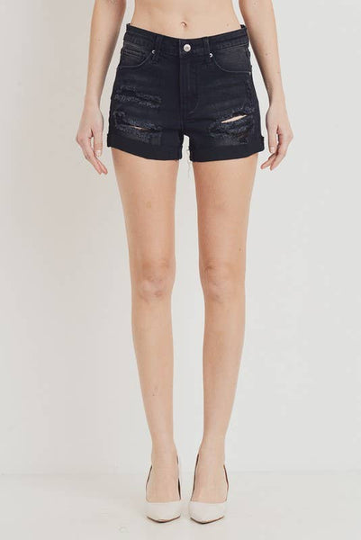 Mid Rise Distressed Denim Jean Shorts