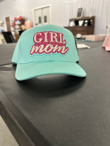 Light Blue Glitter 'Girl Mom' Snapback Cap
