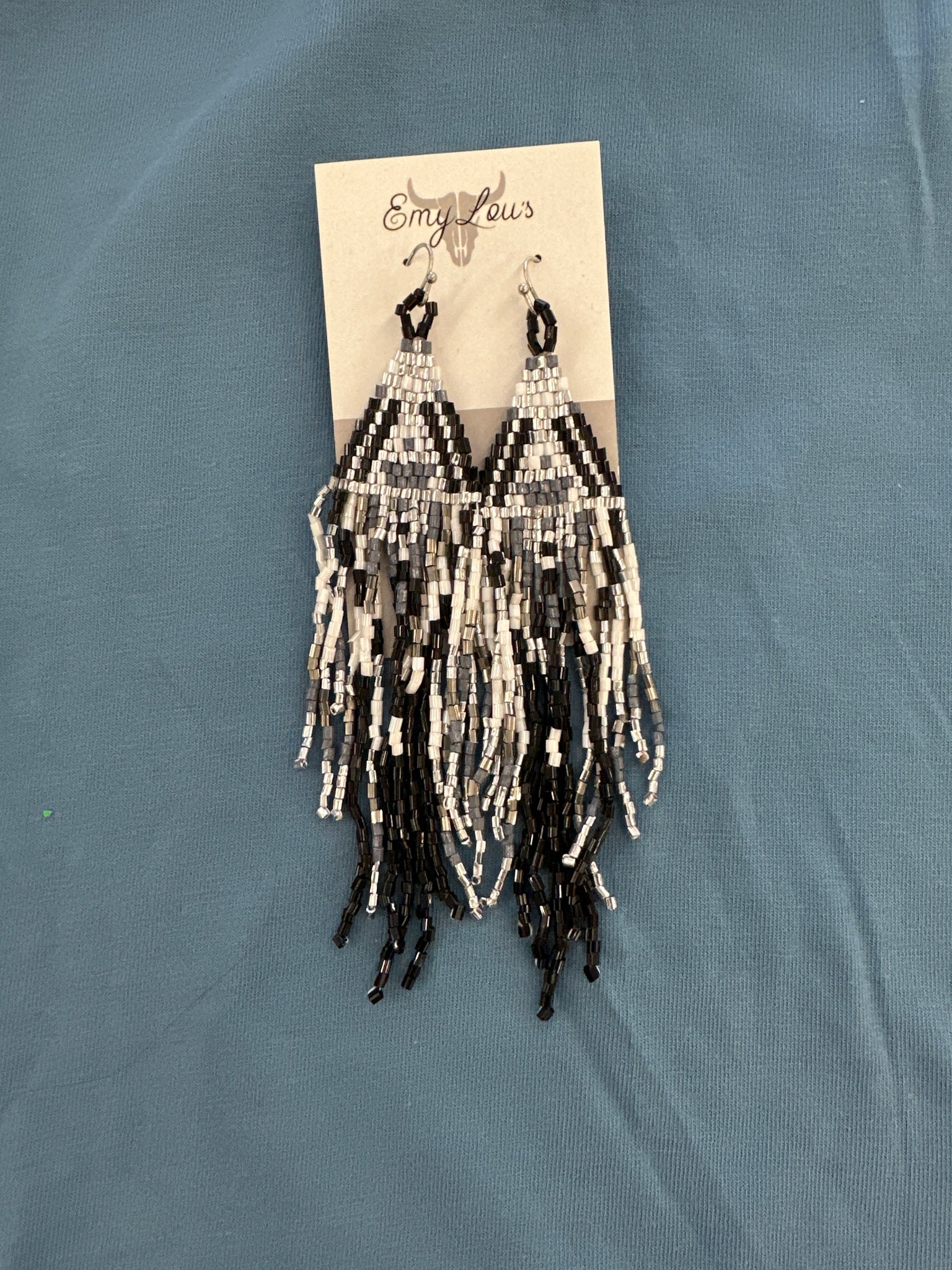 Over The Moon Black Multi Seed Bead Fringe Earrings