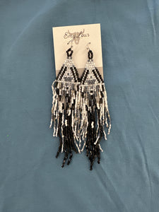 Over The Moon Black Multi Seed Bead Fringe Earrings