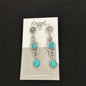 Turquoise and Silvertone Smoke Rise Earrings