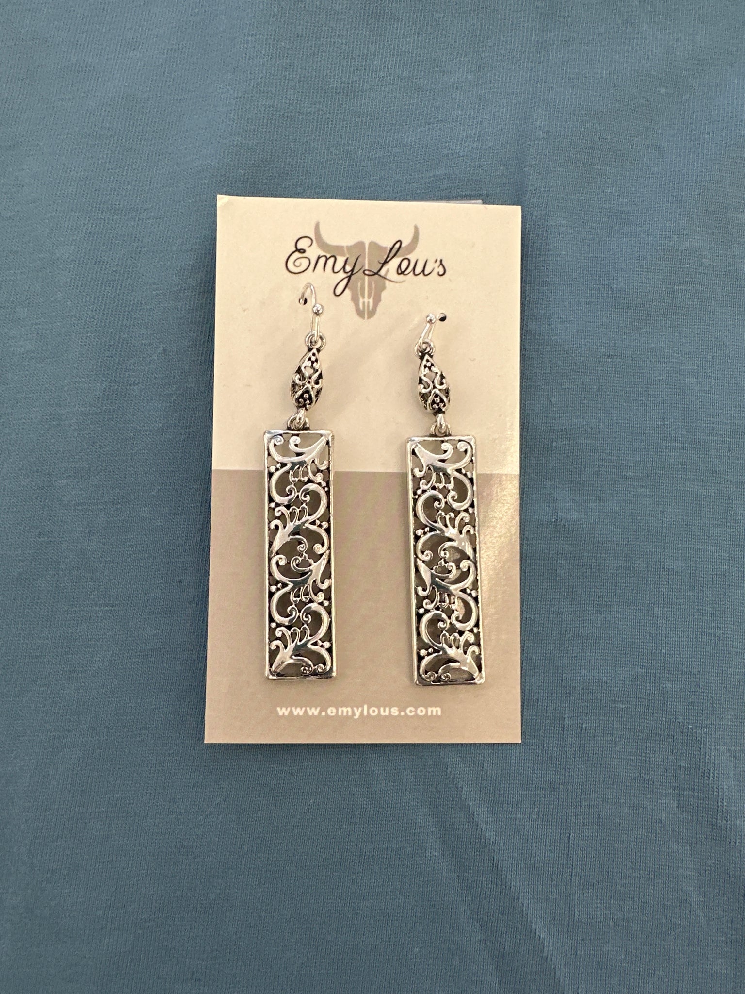 Silvertone Scroll Kinwick Bar Earrings