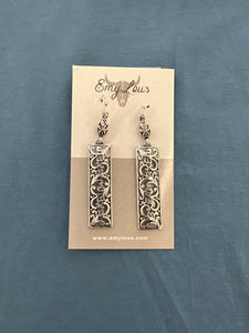 Silvertone Scroll Kinwick Bar Earrings