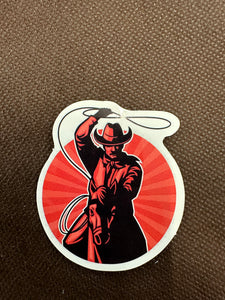 Red Roping Cowboy Sticker