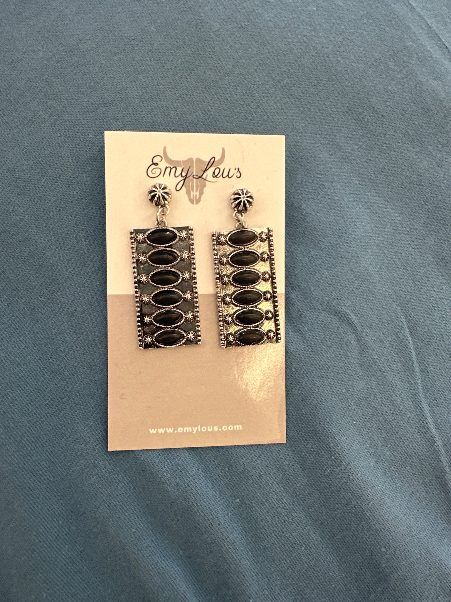 Black Lone Springs Silvertone Bar Earrings