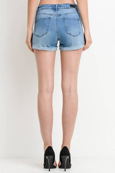 Mid Rise Distressed Denim Jean Shorts