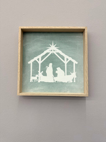 Nativity Sage Green Canvas Art with Wood Frame