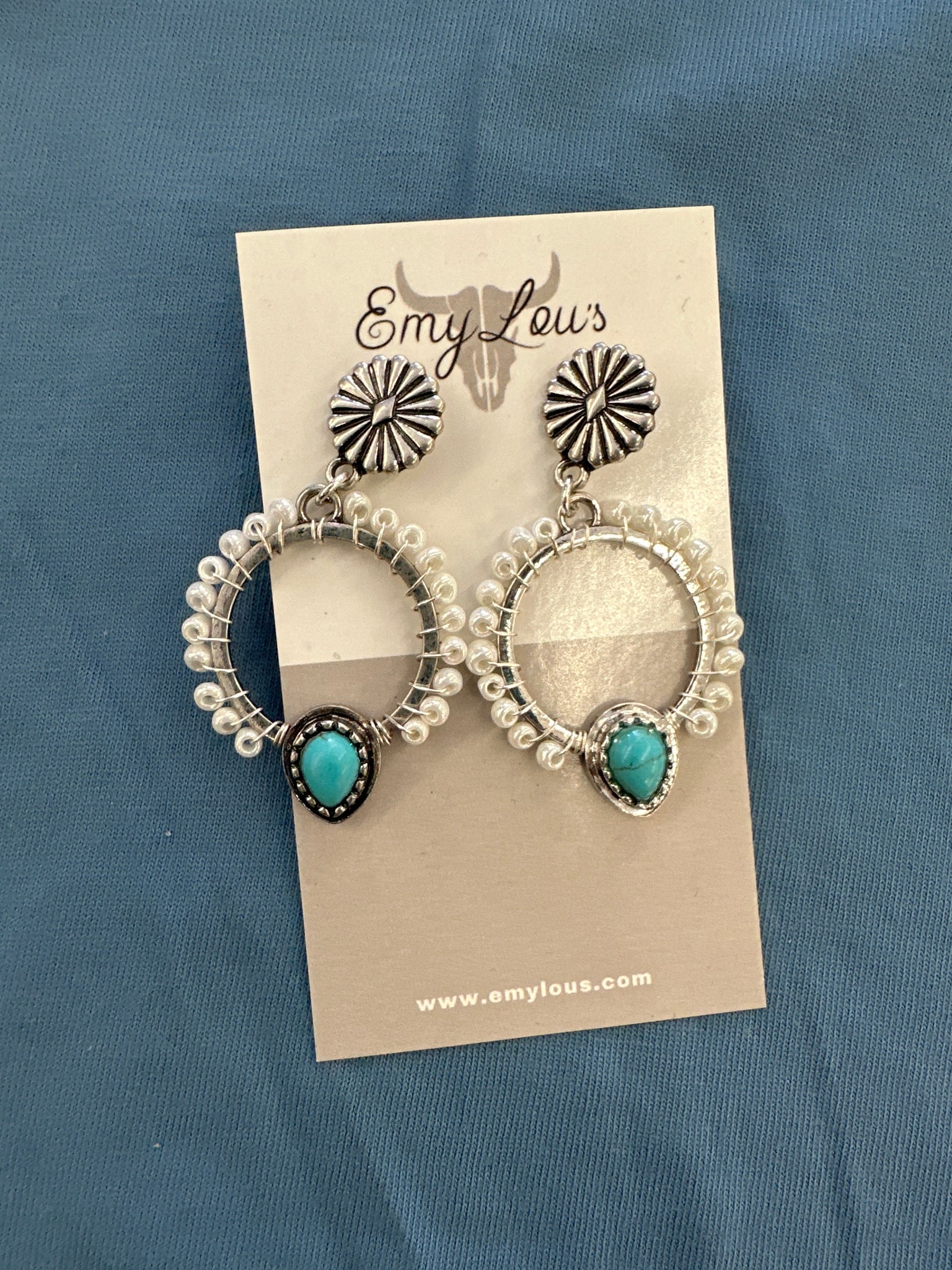 White and Turquoise Sea Cliff Pearl Beaded Hoop Earrings