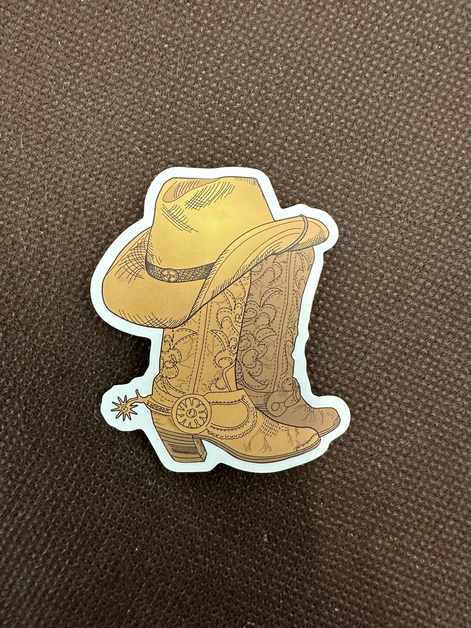 Worn Tan Boots & Hat Sticker