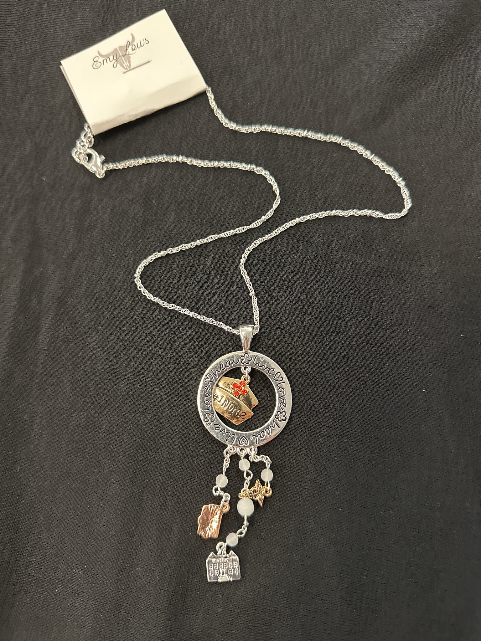 Tri-Tone Red Nurse Pendant Charm Necklace