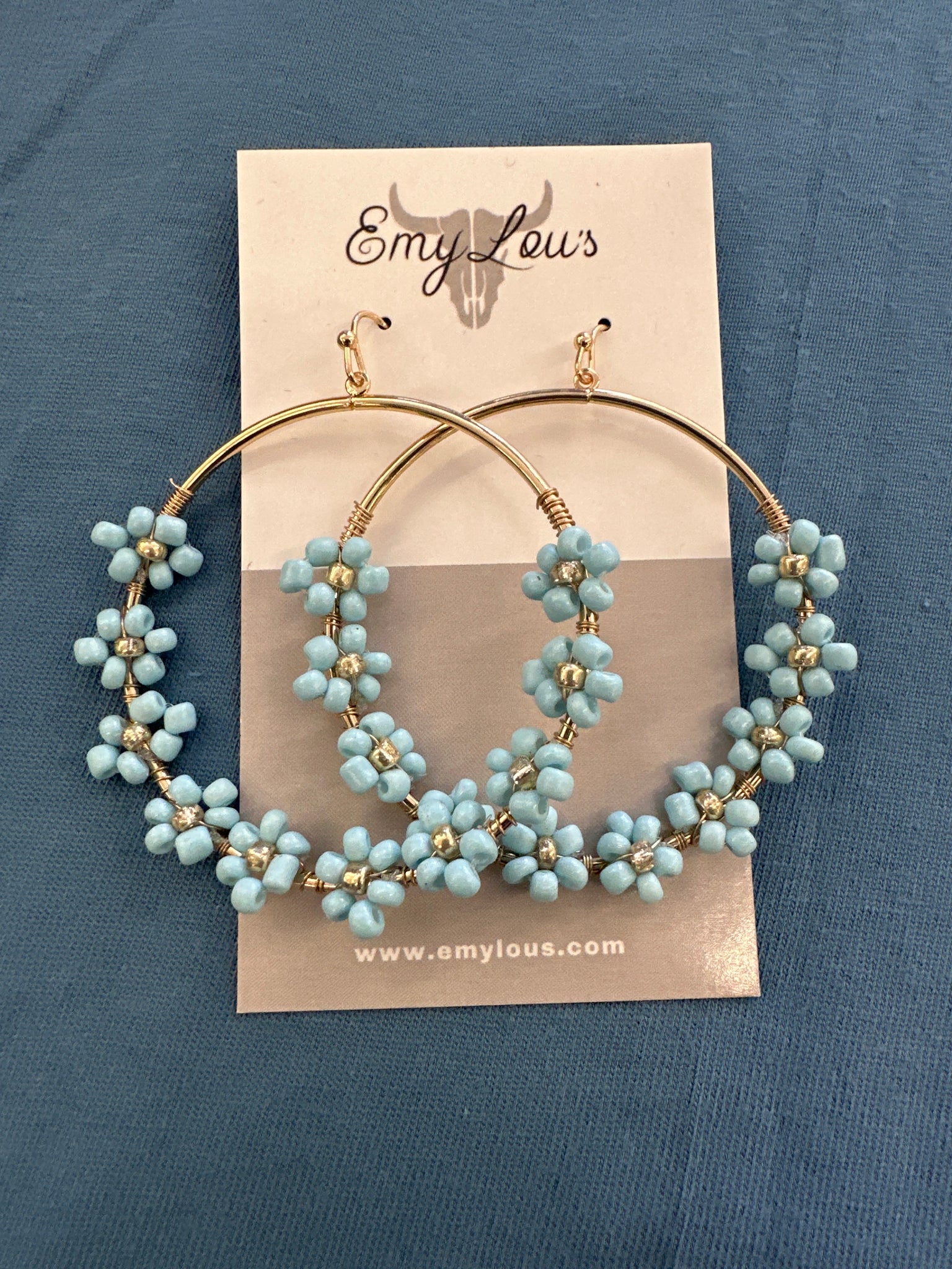 Pretty In Bloom Blue Floral Hoop Earrings