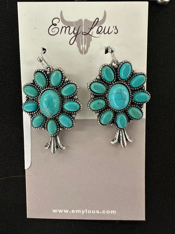 Turquoise Beaded Single Squash Blossom Earrings