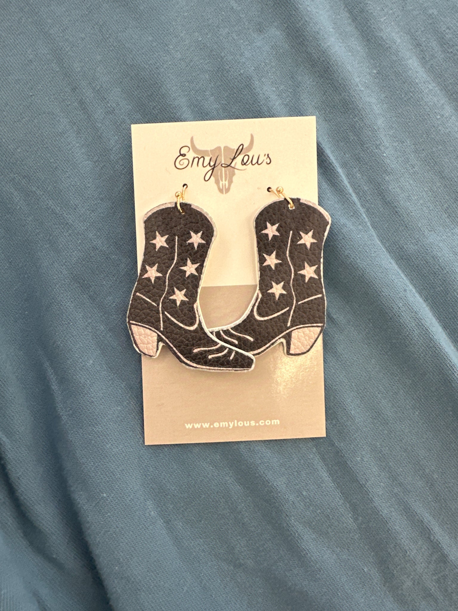 Black And White Star Boot Earrings