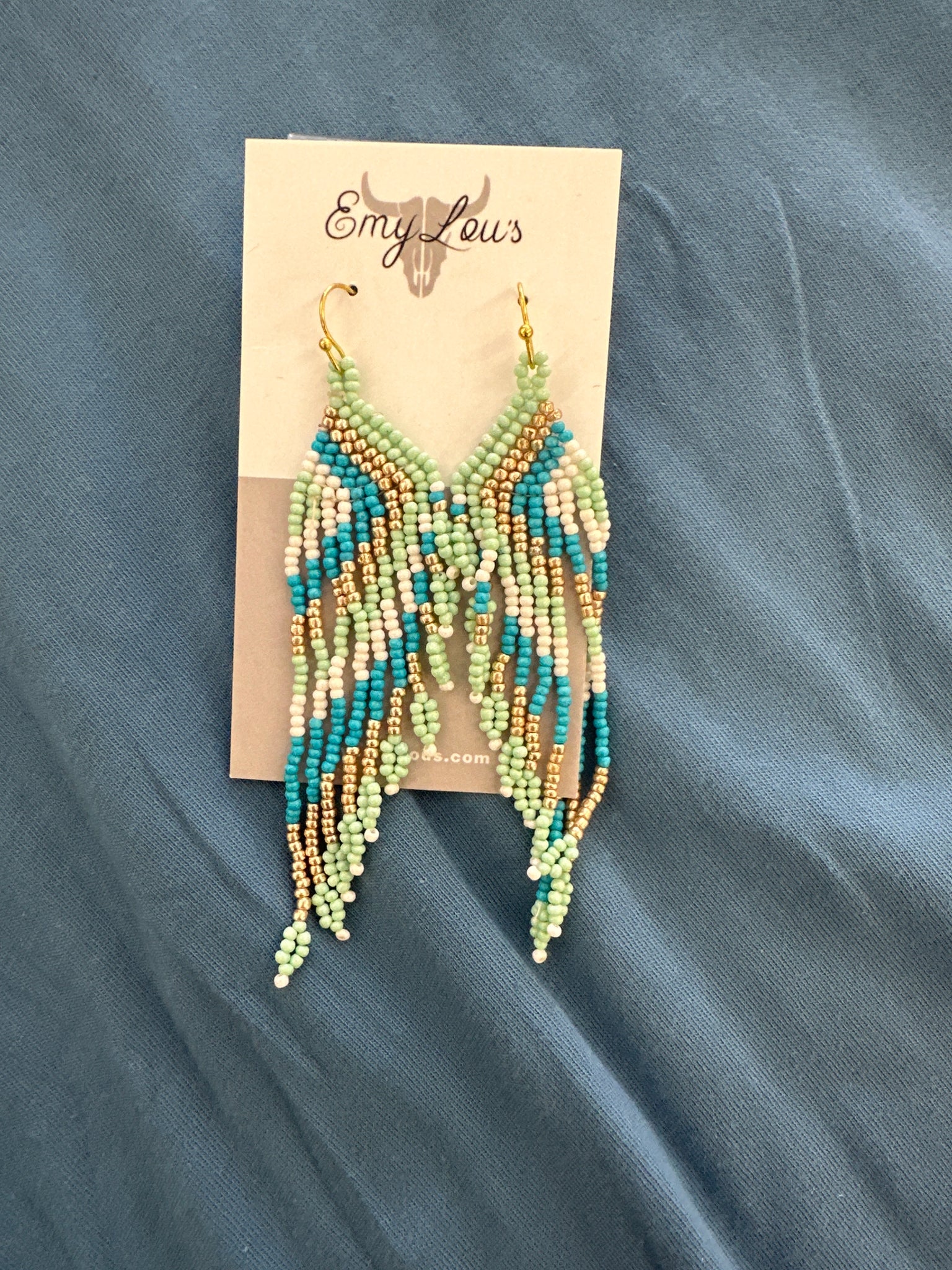 Angel Trail Mint Multi Seed Bead Fringe Earrings