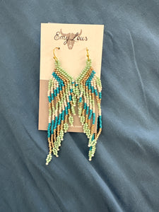 Angel Trail Mint Multi Seed Bead Fringe Earrings