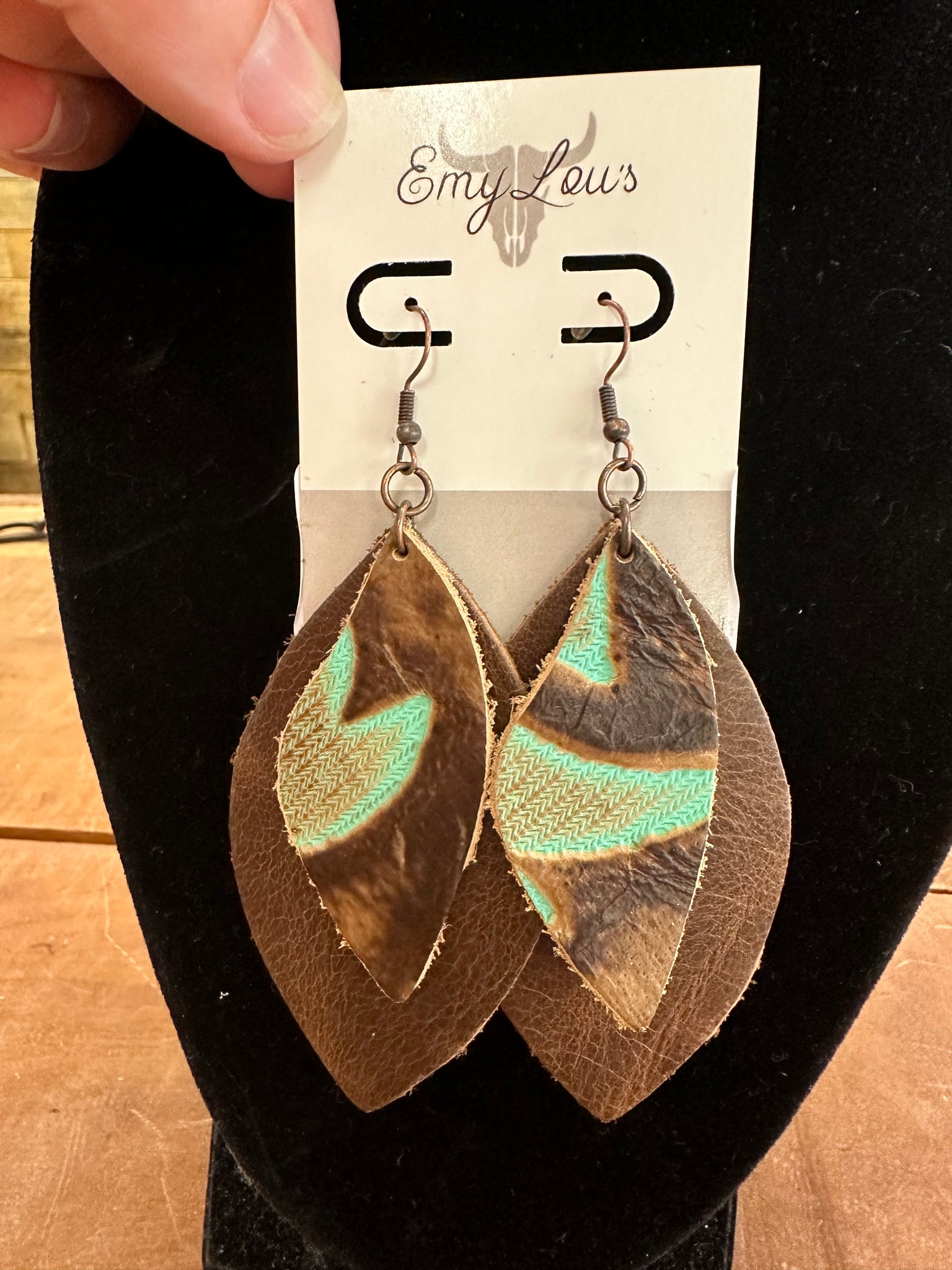 Oval Tan Suede Earrings w/ Turquoise Laredo Accents