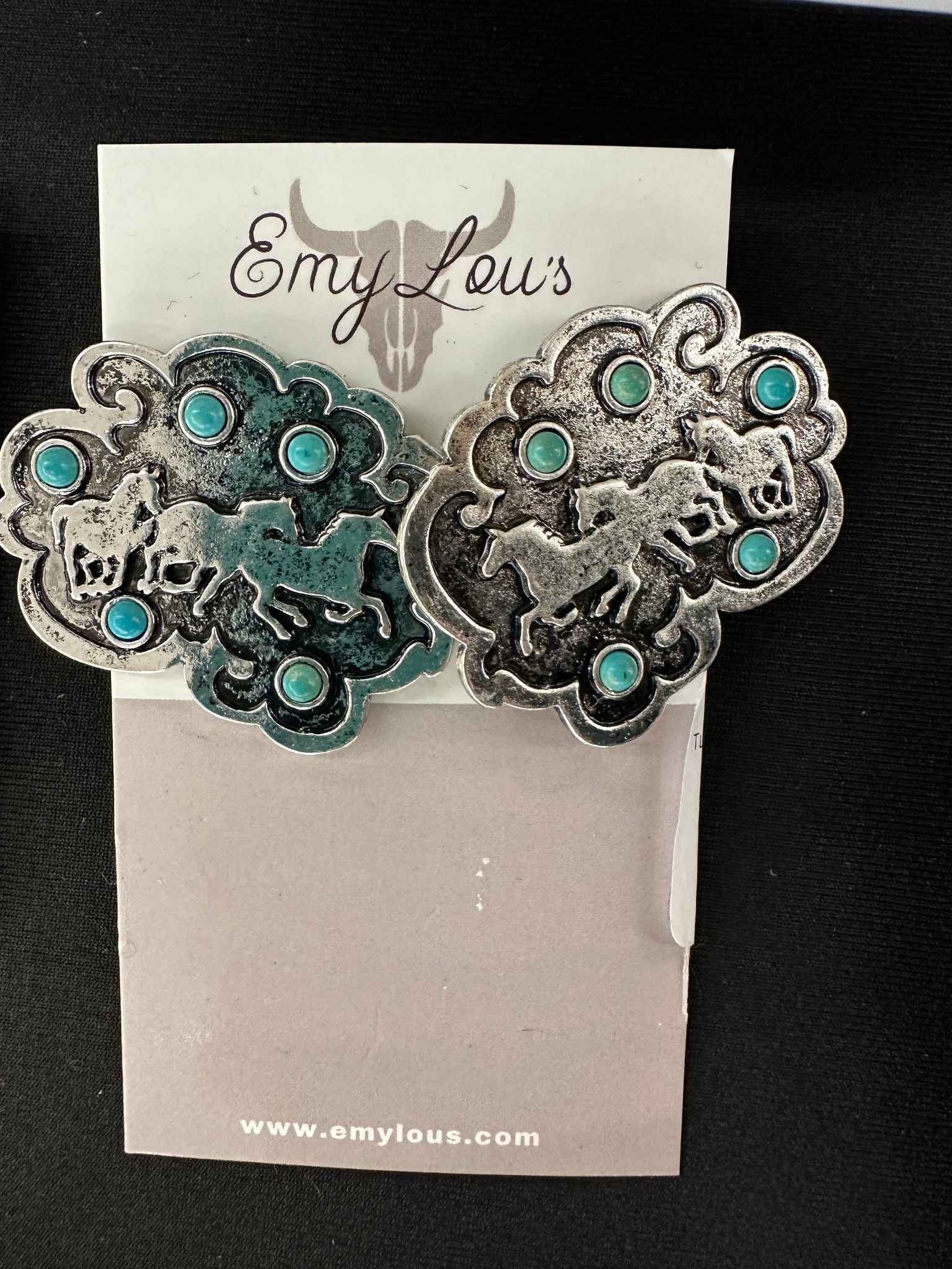 Turquoise Horse Trio Silvertone Studs