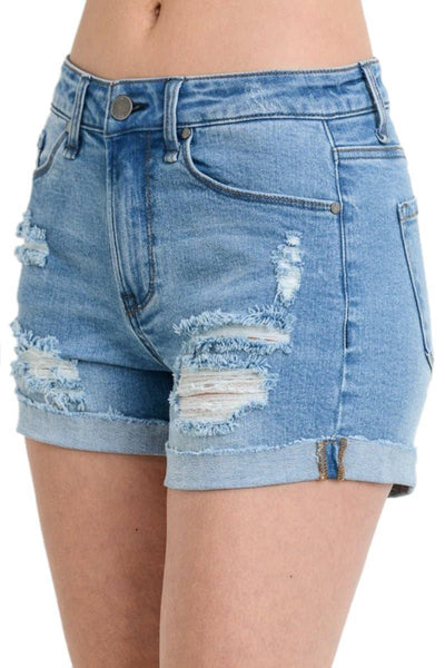 Mid Rise Distressed Denim Jean Shorts