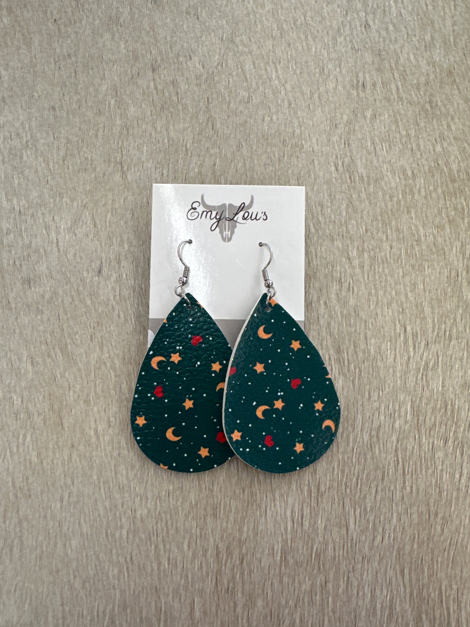 Moon and Star Leather Earrings