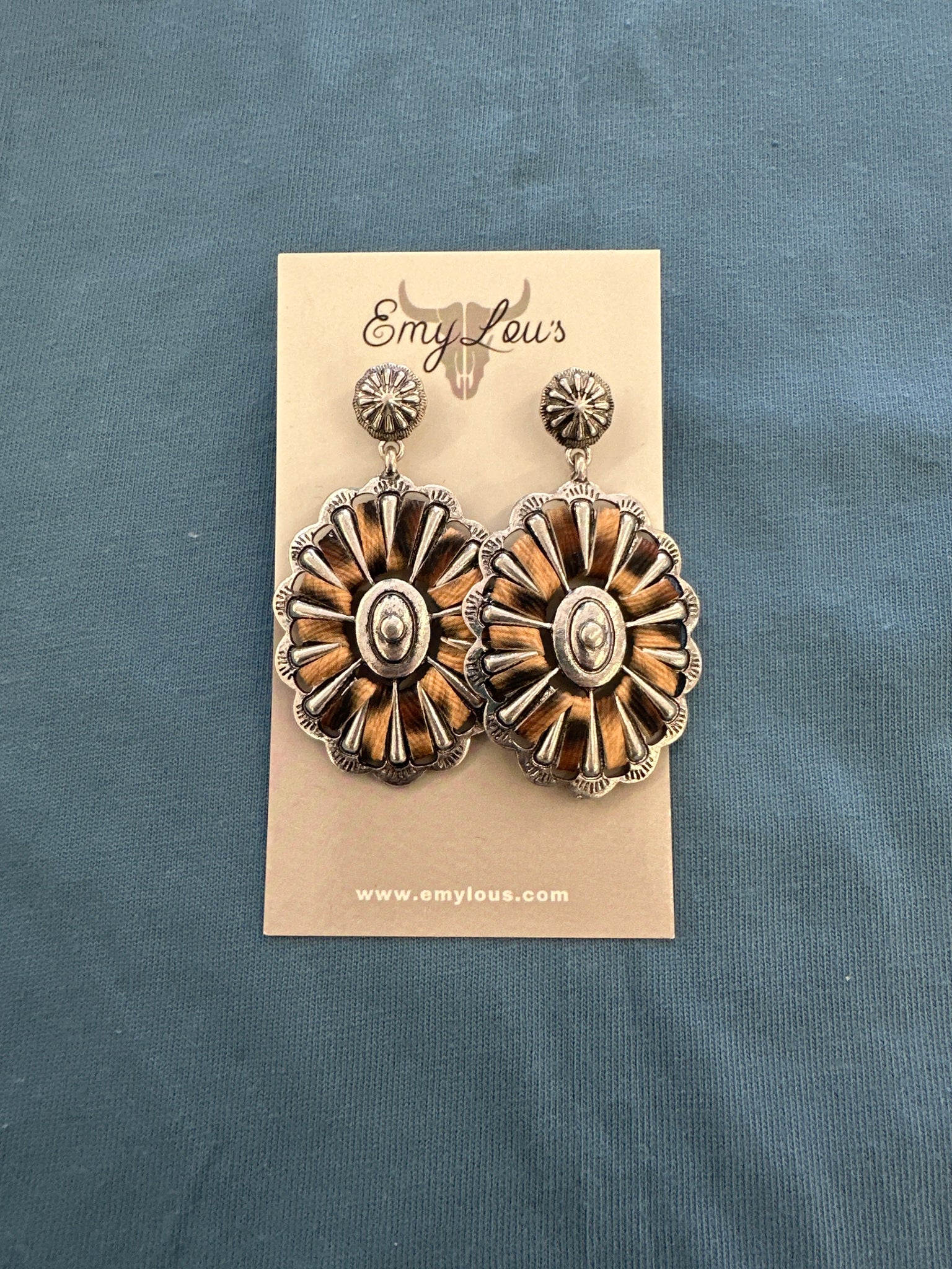 Leopard Stitched Concho Earrings