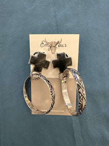 Black and Silvertone Boulder Lane Cross Hoop Earrings