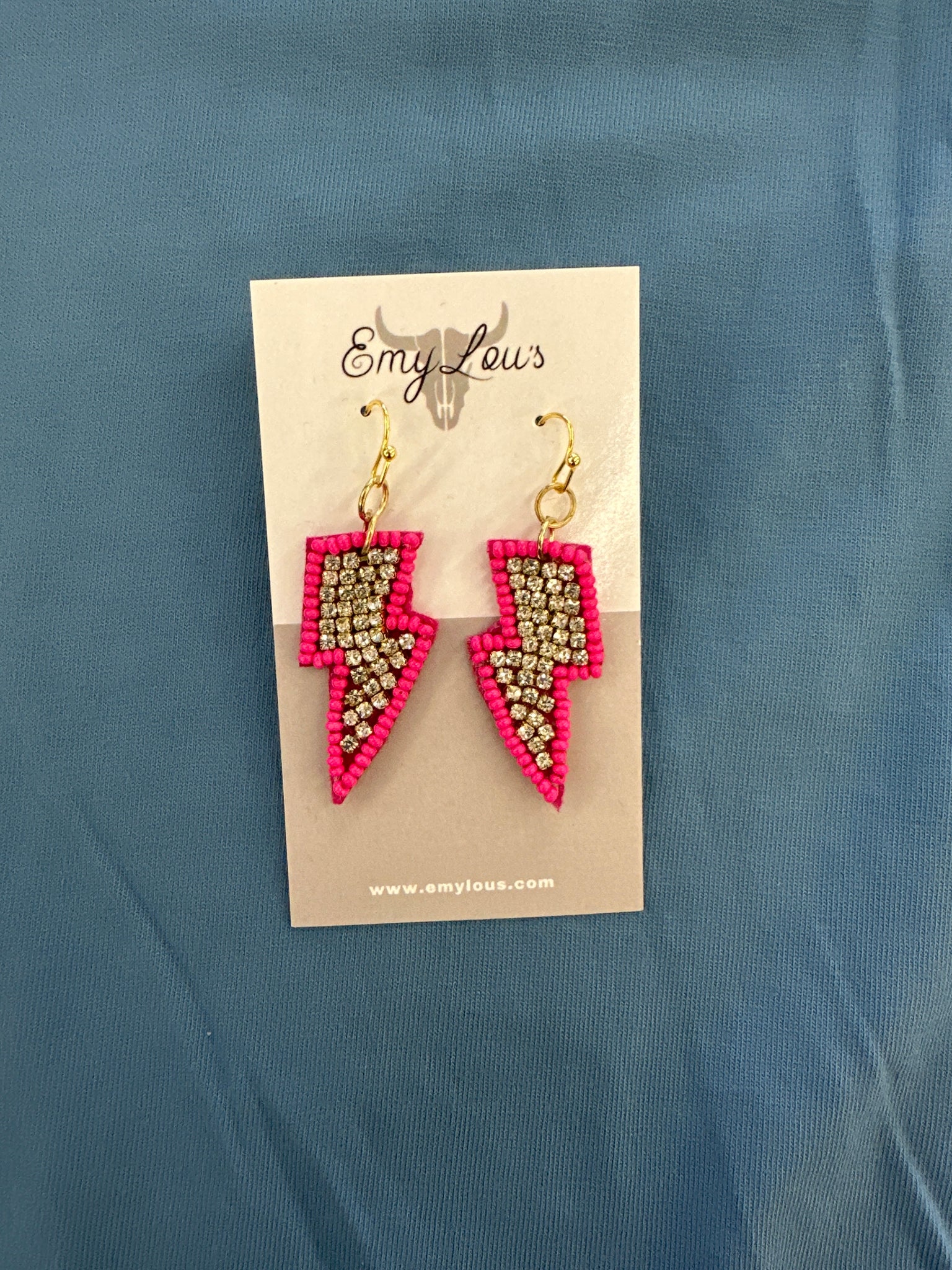 Sparkle Fuchsia Lightning Bolt Seed Bead Earrings