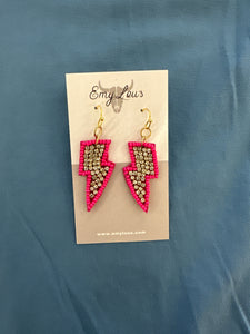 Sparkle Fuchsia Lightning Bolt Seed Bead Earrings