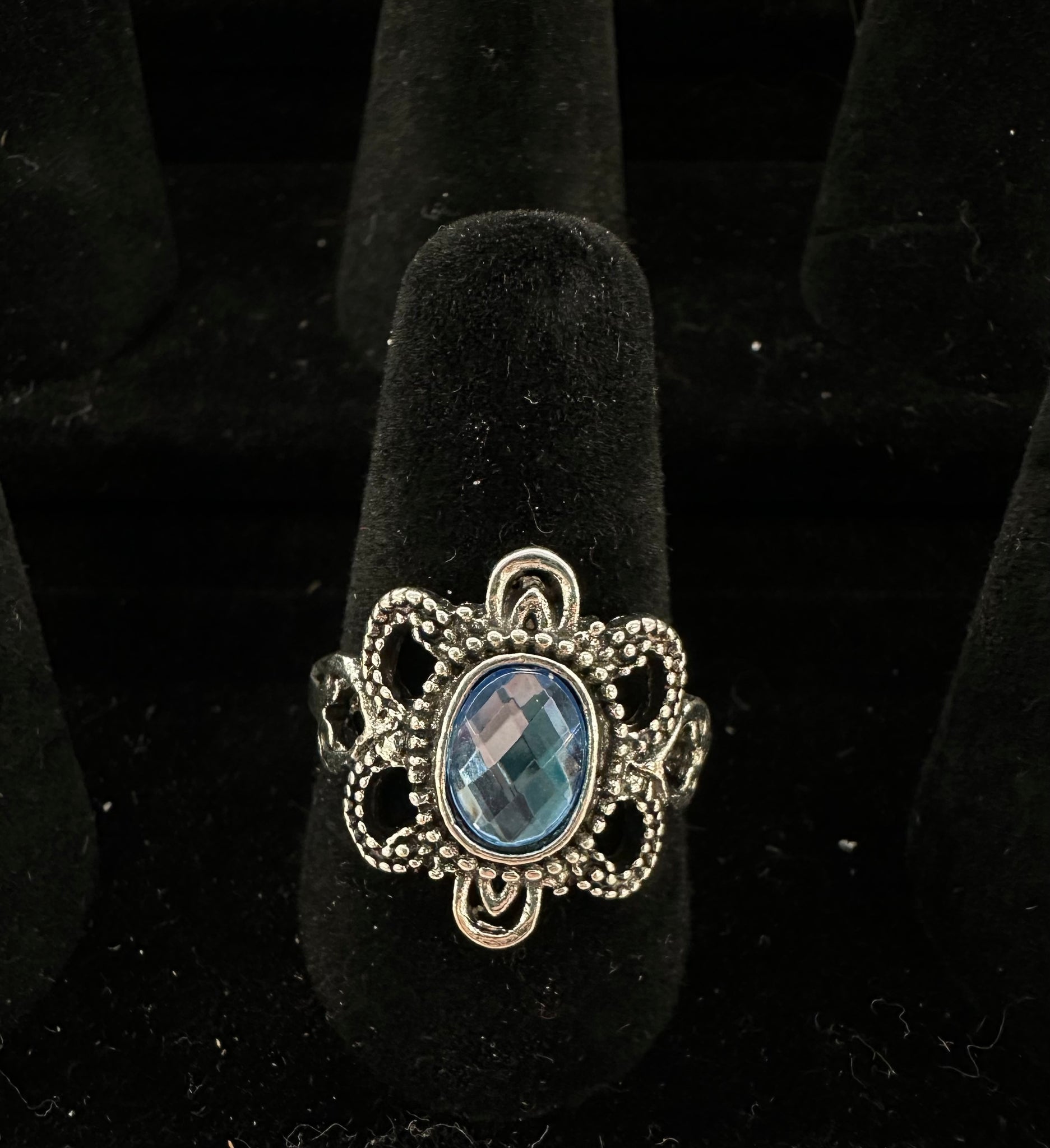 Blue Diamond Flower Ring