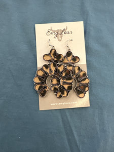 Leopard Wood and Silvertone Earrings