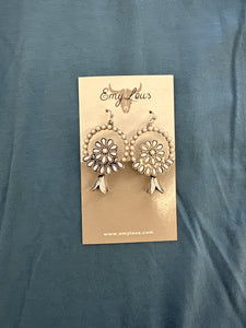 Howlite Canyon Crest Silvertone Squash Blossom Earrings