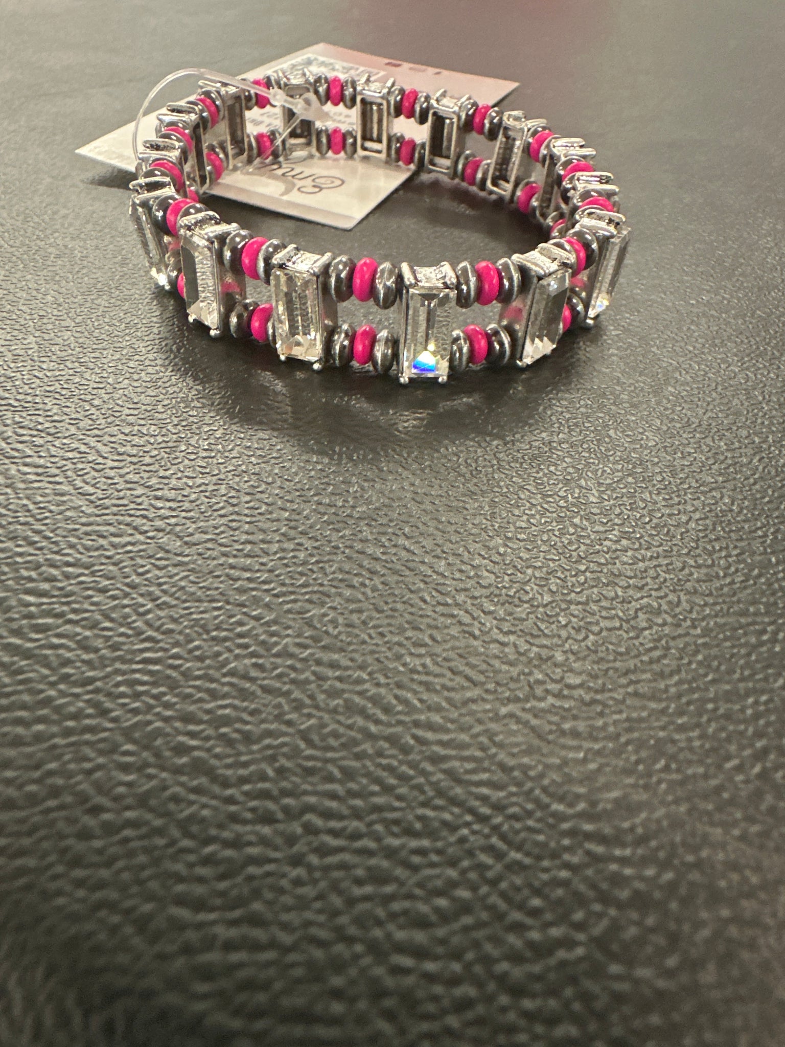 Fuchsia York Town Silvertone Beaded Bracelet