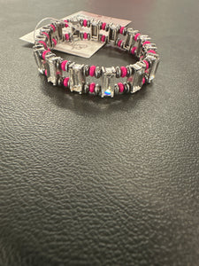 Fuchsia York Town Silvertone Beaded Bracelet