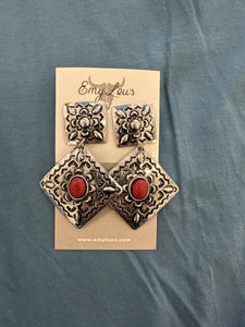 Maverick Red Silvertone Earrings