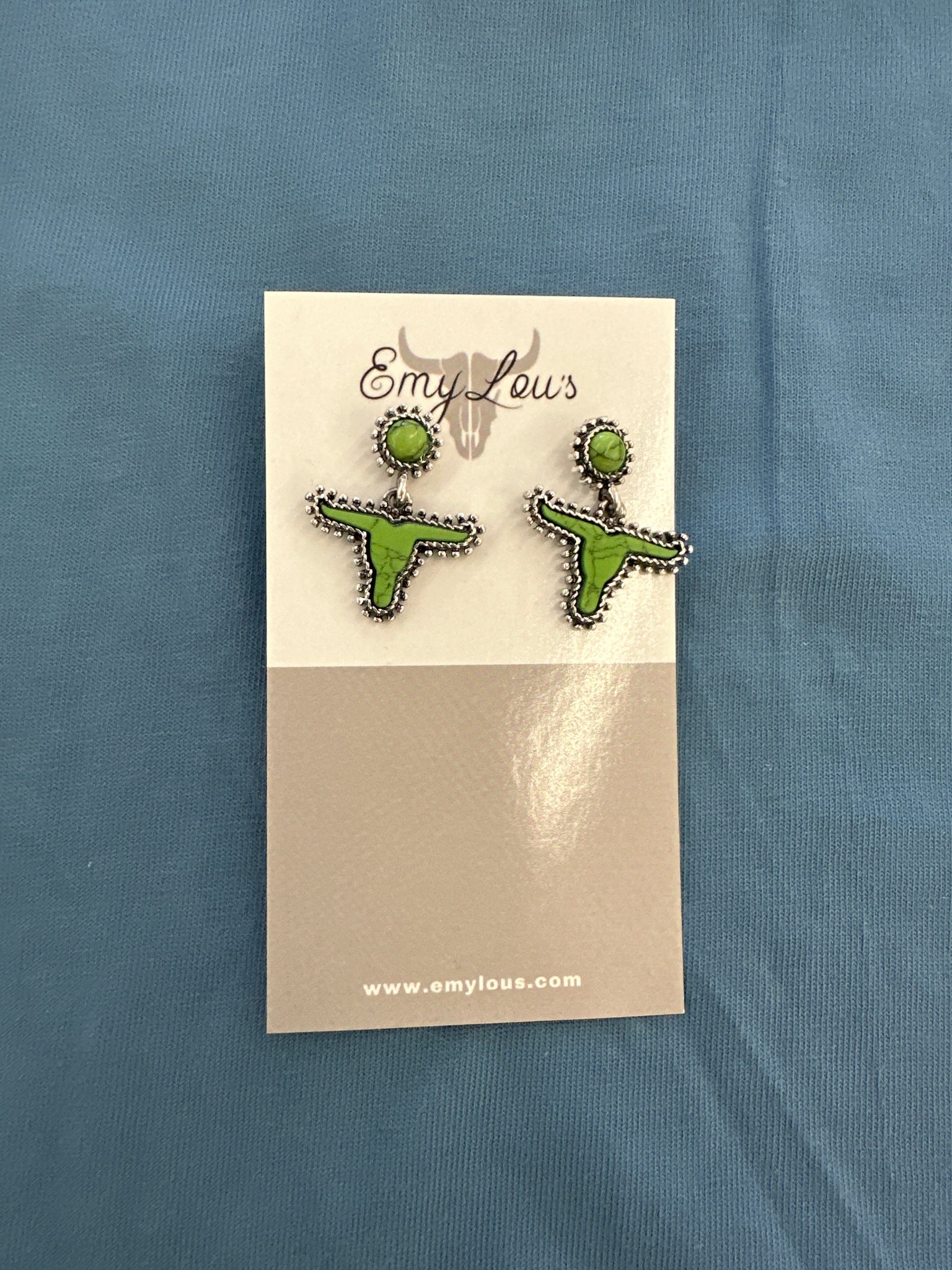 Green Amesbury Steer Head Earrings