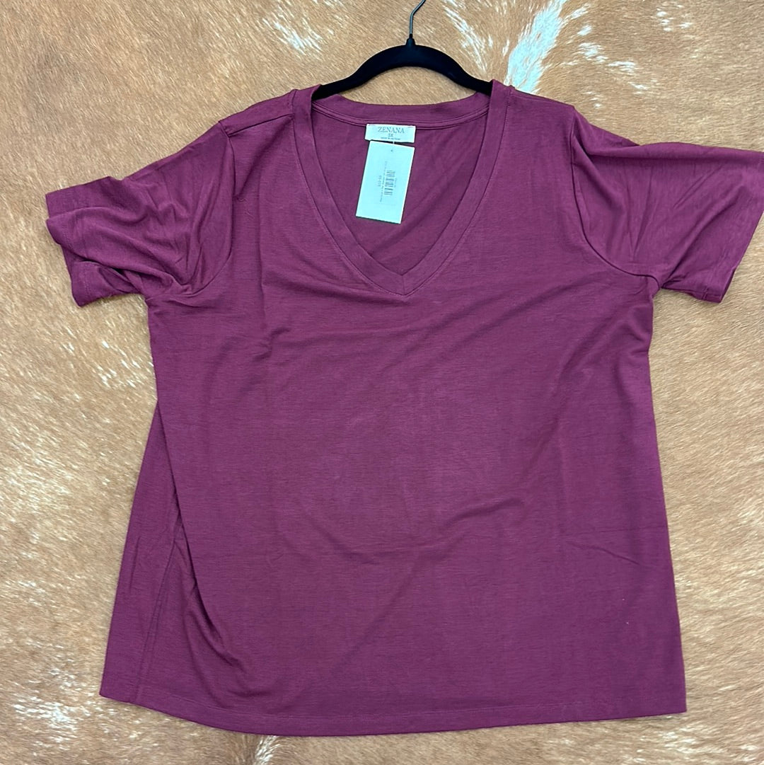 Plus Basic V Tee- Maroon