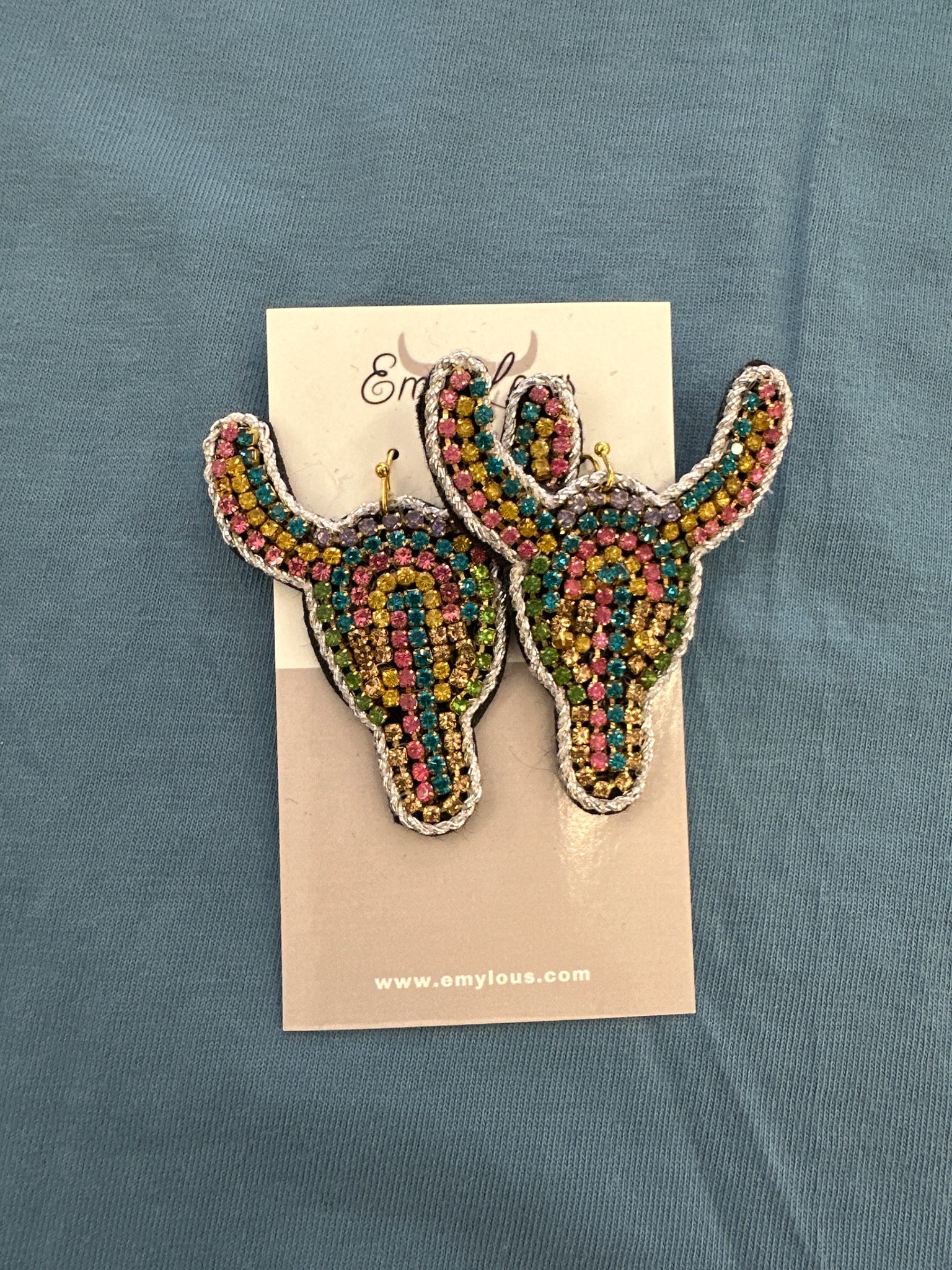 Light Multi-Color Crystal Stripe Steer Earrings
