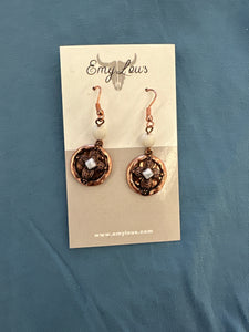 Howlite Bead and Coppertone Cross Disk Earrings