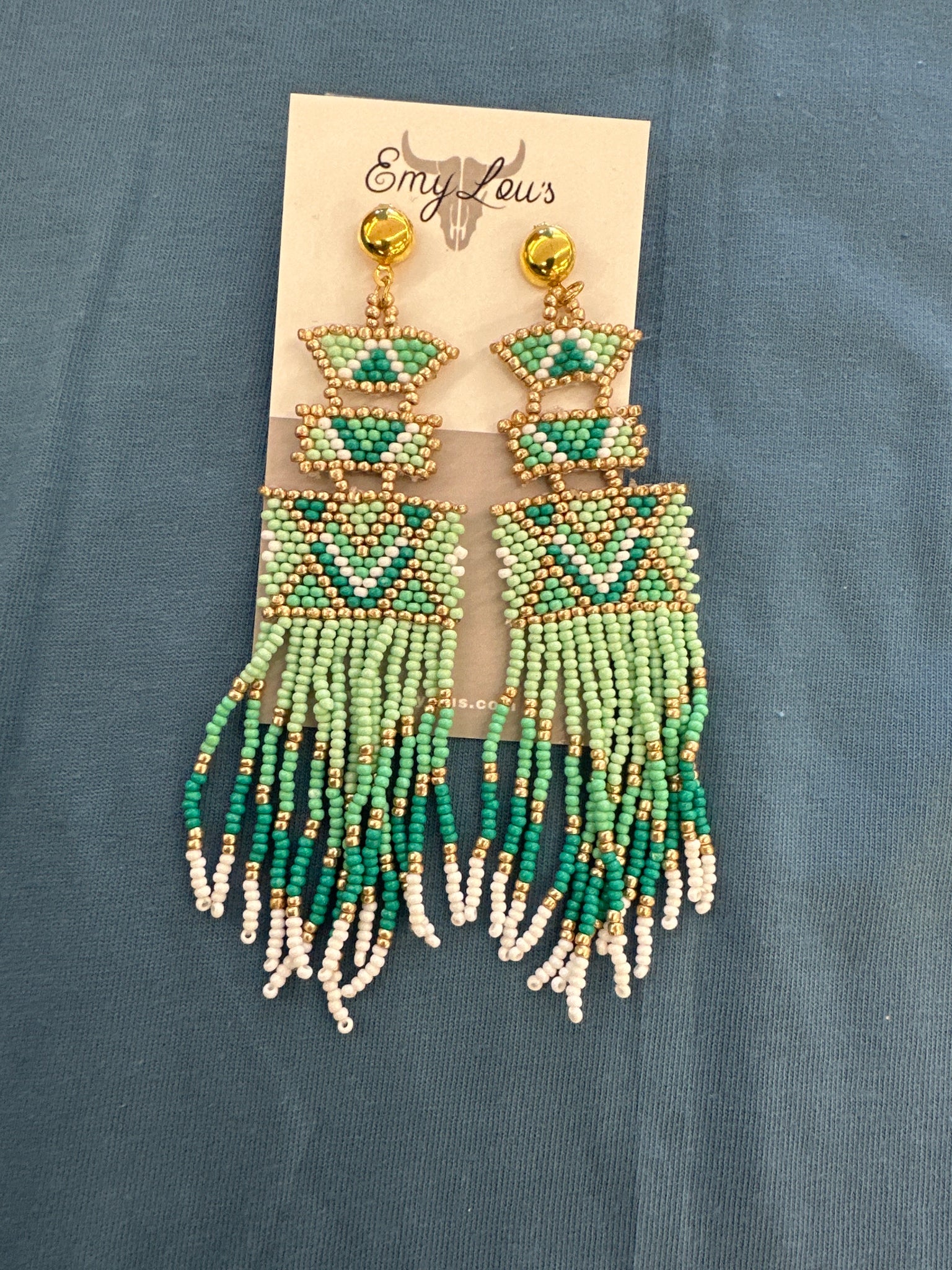 Sheridan Lake Mint Seed Bead Fringe Earrings