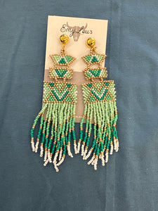 Sheridan Lake Mint Seed Bead Fringe Earrings