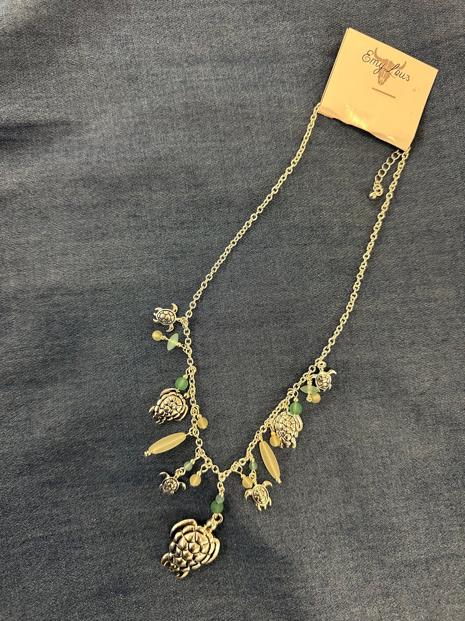 MINT SEA GLASS TURTLE CHARM NECKLACE