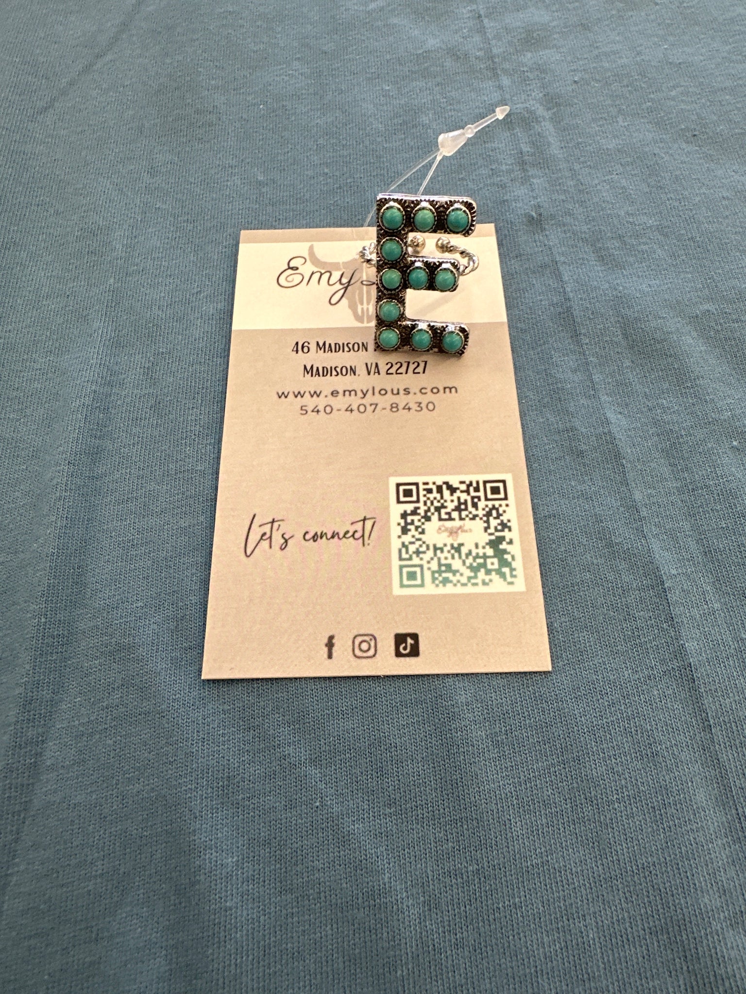TIPI To The Letter Turquoise 'E' Cuff Ring