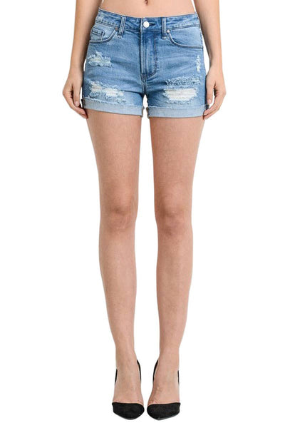 Mid Rise Distressed Denim Jean Shorts