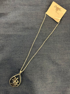 Silvertone Turtle Duo Teardrop Necklace